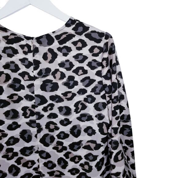 Eliza J. Cheetah Leopard Print Ruffle Cuff/Hem Mini Shift Dress - Size 8 - Picture 9 of 15